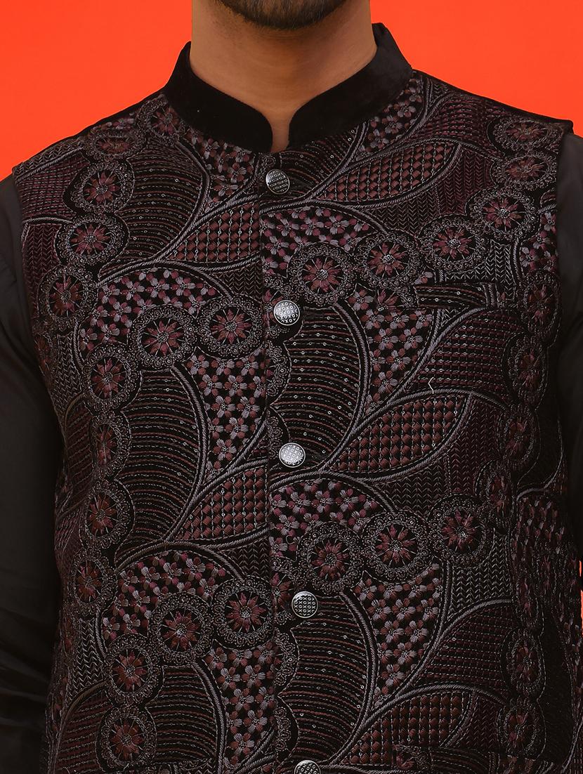 men embroidered mandarin neck nehru jacket - 21855593 - Standard Image - 5