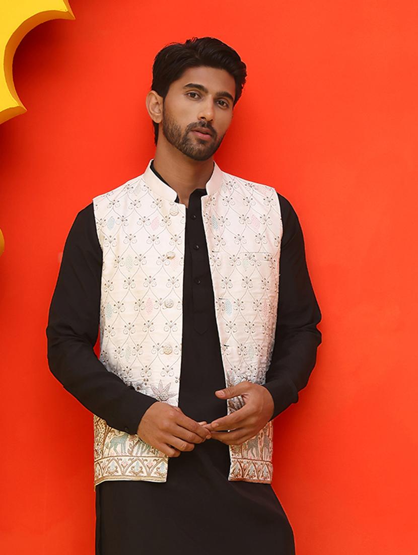 men embroidered mandarin neck nehru jacket - 21855594 - Zoom Image - 0