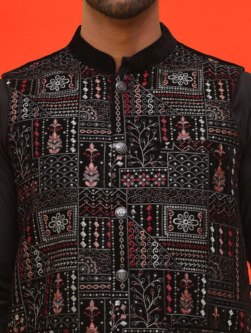 men embroidered mandarin neck nehru jacket - 21855595 - Standard Image - 5