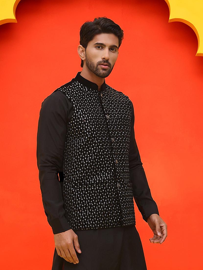 men embroidered mandarin neck nehru jacket - 21855596 - Standard Image - 3