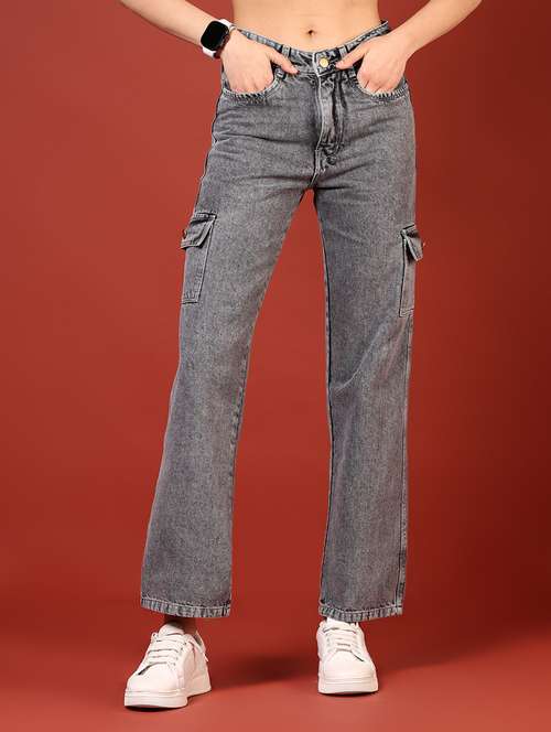 women solid mid rise denim cargo - 21862400 - Standard Image - 0