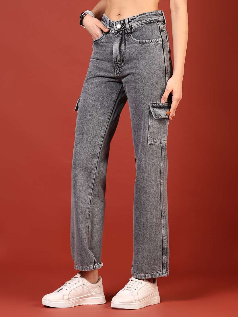women solid mid rise denim cargo - 21862400 - Standard Image - 3