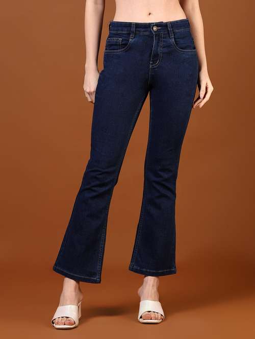 women navy blue solid high rise bootcut jeans - 21862402 -  Standard Image - 0