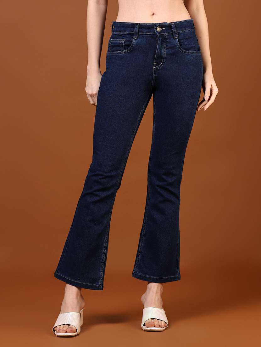 women navy blue solid high rise bootcut jeans - 21862402 -  Zoom Image - 0
