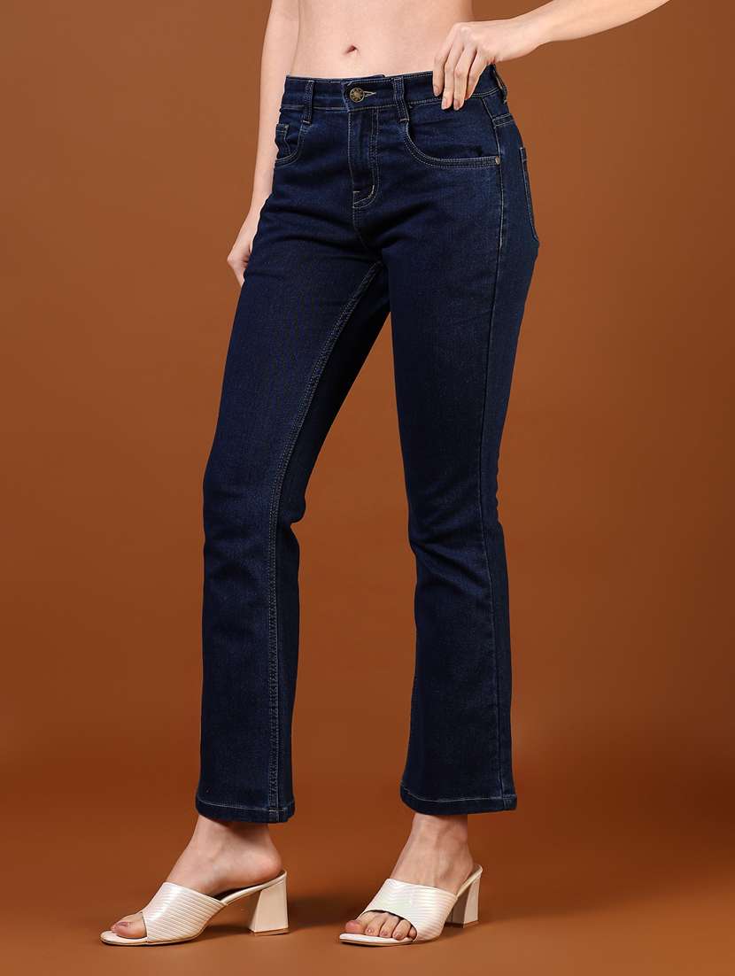 women navy blue solid high rise bootcut jeans - 21862402 - Standard Image - 3