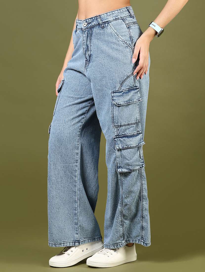 women solid mid rise denim cargo - 21862410 -  Standard Image - 3
