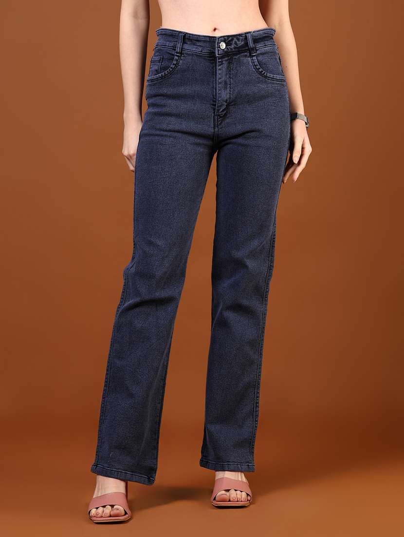 women navy blue solid high rise straight jeans - 21862416 - Zoom Image - 0