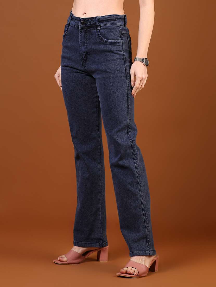 women navy blue solid high rise straight jeans - 21862416 - Standard Image - 3
