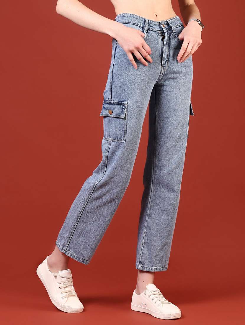 women solid mid rise denim cargo - 21862418 - Standard Image - 3