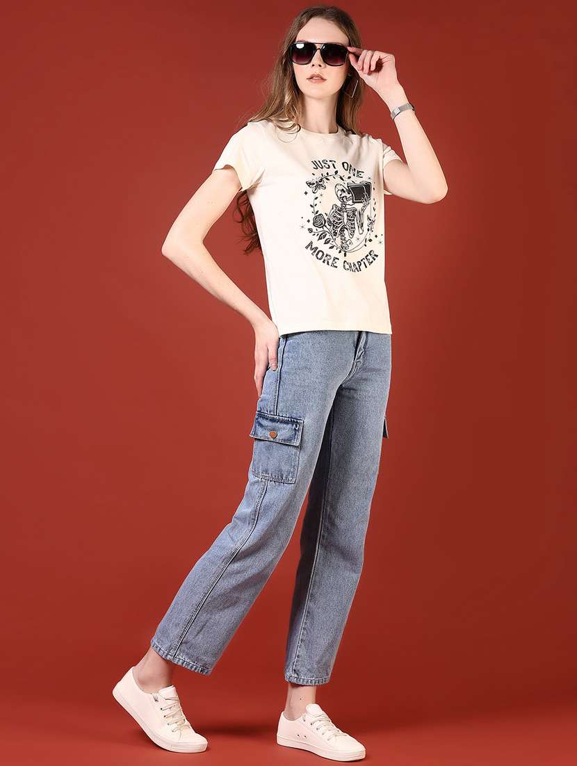 women solid mid rise denim cargo - 21862418 - Standard Image - 5
