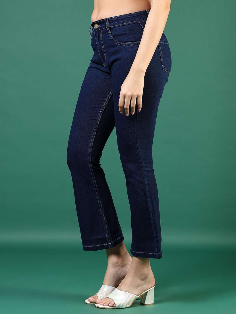 women navy blue solid mid rise bootcut jeans - 21862426 -  Standard Image - 3