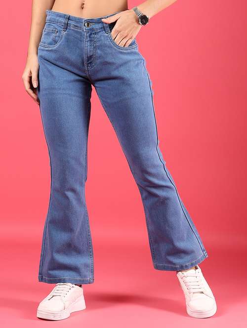 women blue solid mid rise bootcut jeans - 21862427 - Standard Image - 0