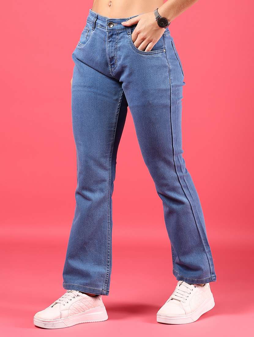women blue solid mid rise bootcut jeans - 21862427 - Standard Image - 3