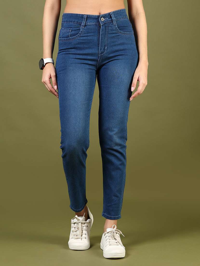 women solid high rise slim fit jeans
