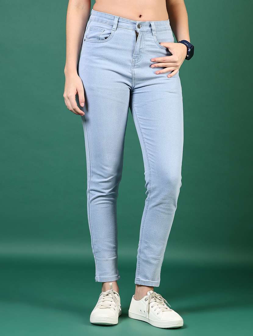 women solid mid rise slim fit jean