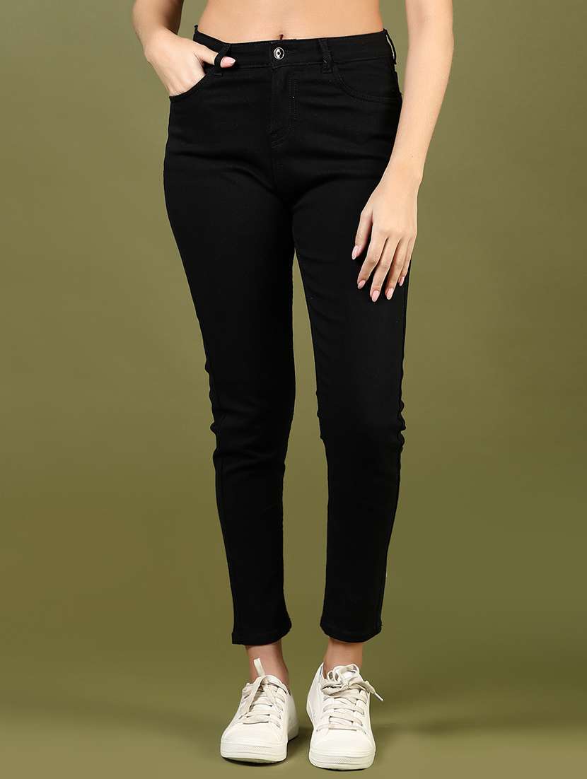 women solid mid rise slim fit jean