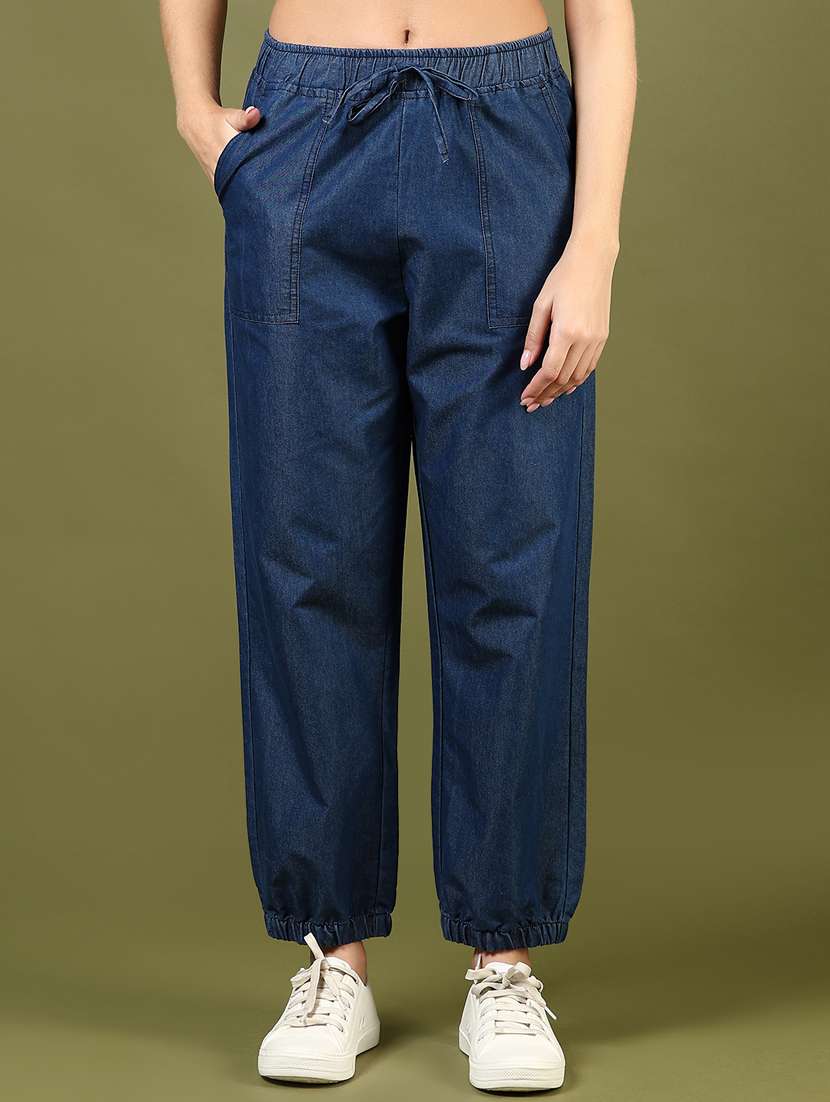 women solid mid rise relaxed fit jogger