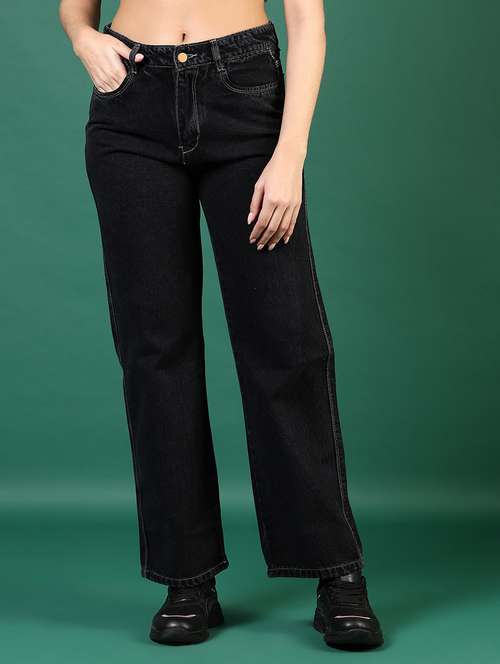 women black solid mid rise straight fit jeans - 21862452 -  Standard Image - 0