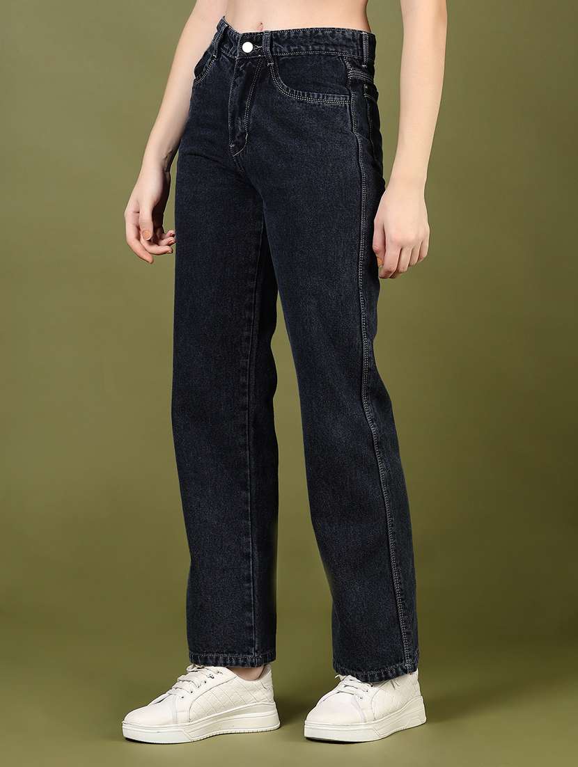 women solid high rise straight fit jean - 21862453 - Standard Image - 3