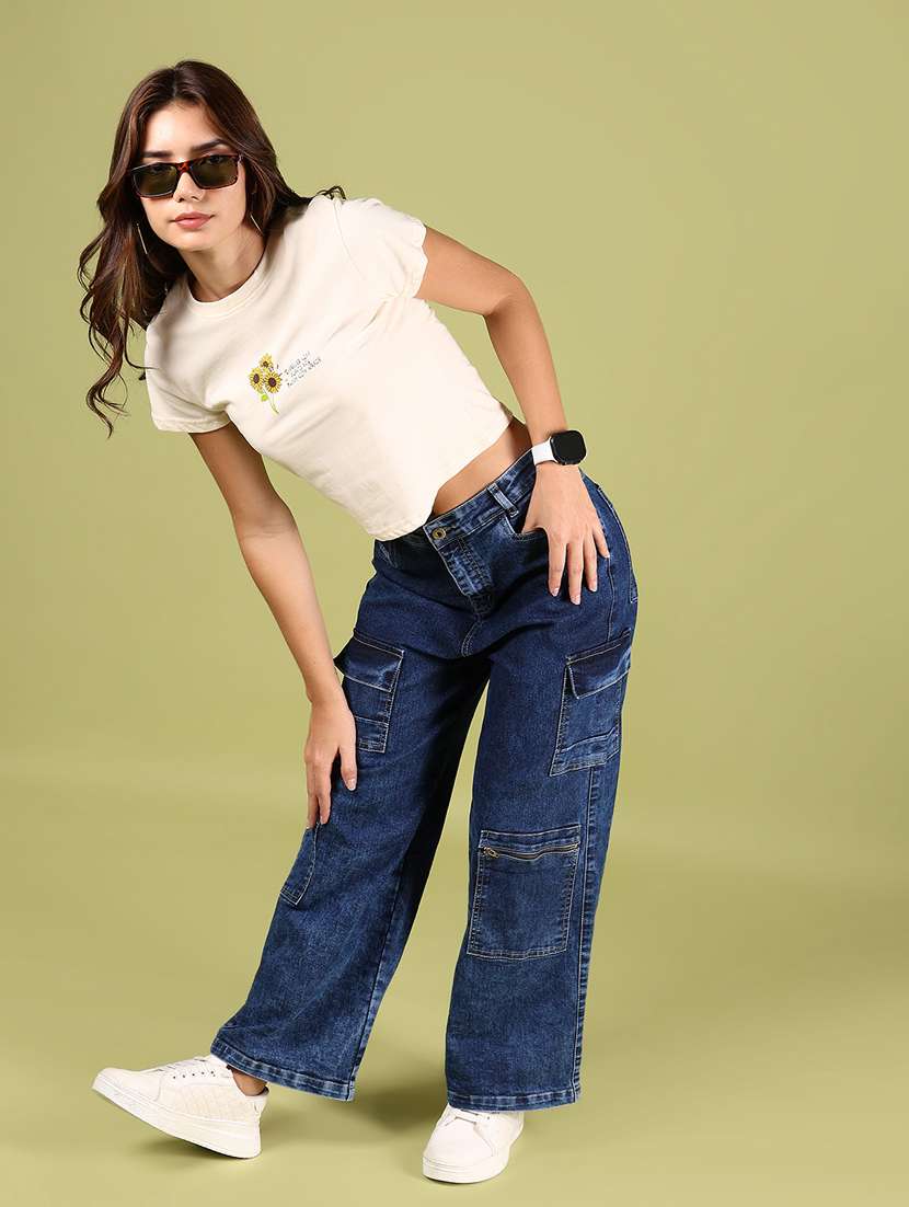 women blue mid rise relaxed fit cargo - 21862456 -  Standard Image - 5