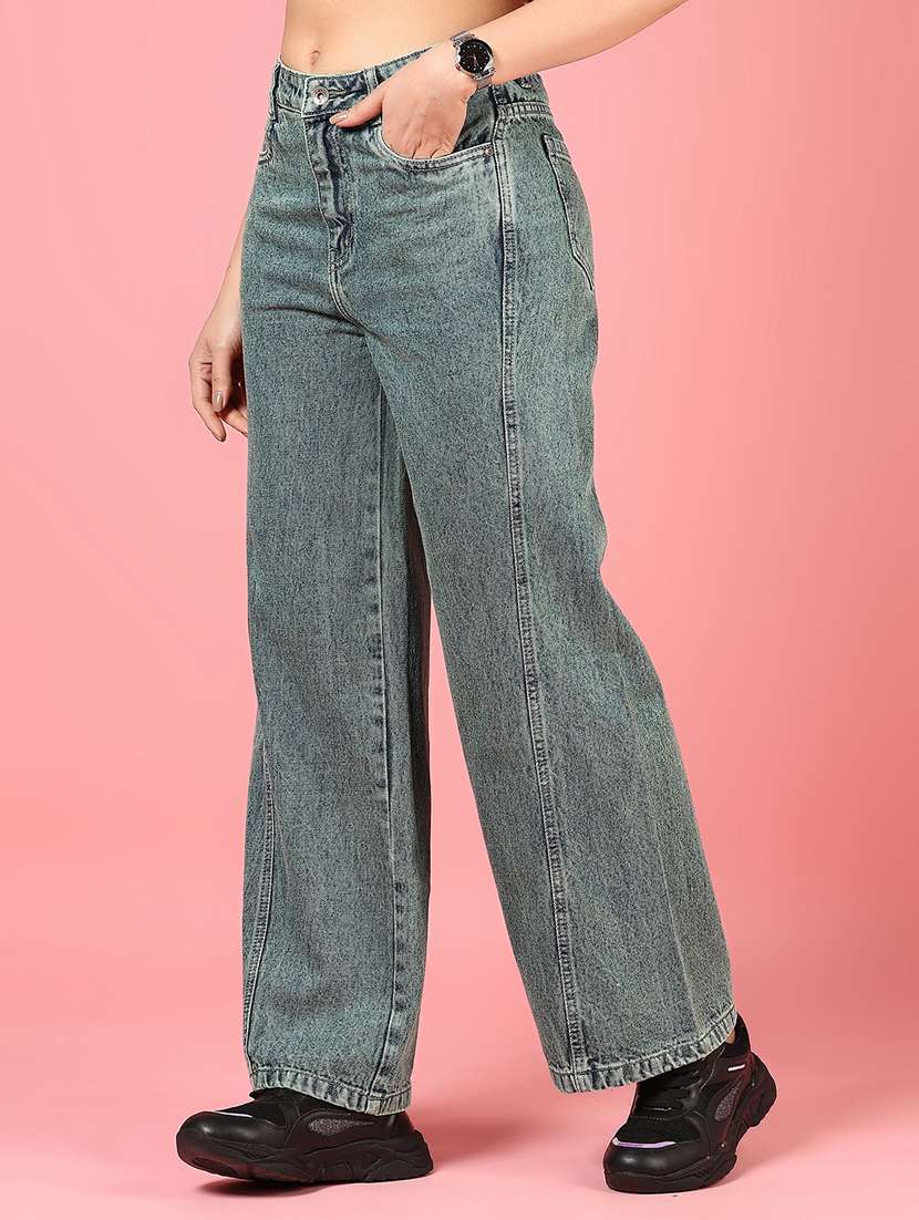 women solid high rise wide leg jean - 21862458 - Standard Image - 3