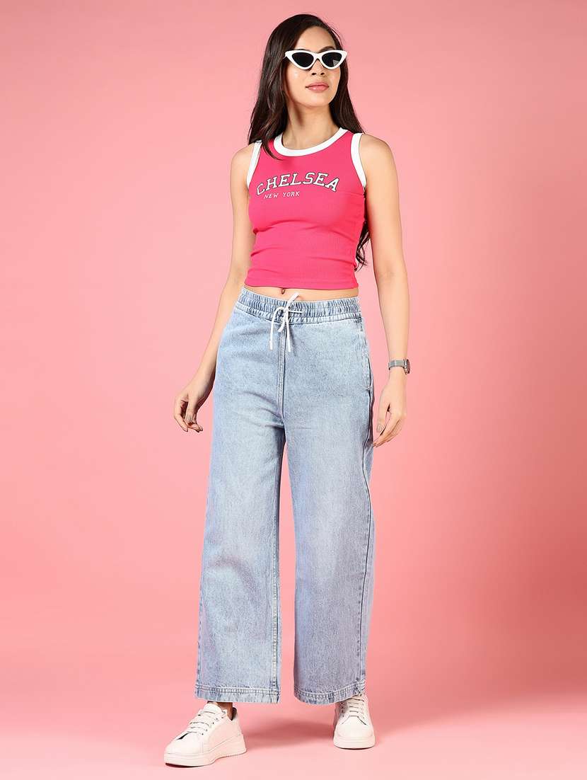 women solid high rise wide leg jean - 21862460 -  Standard Image - 5