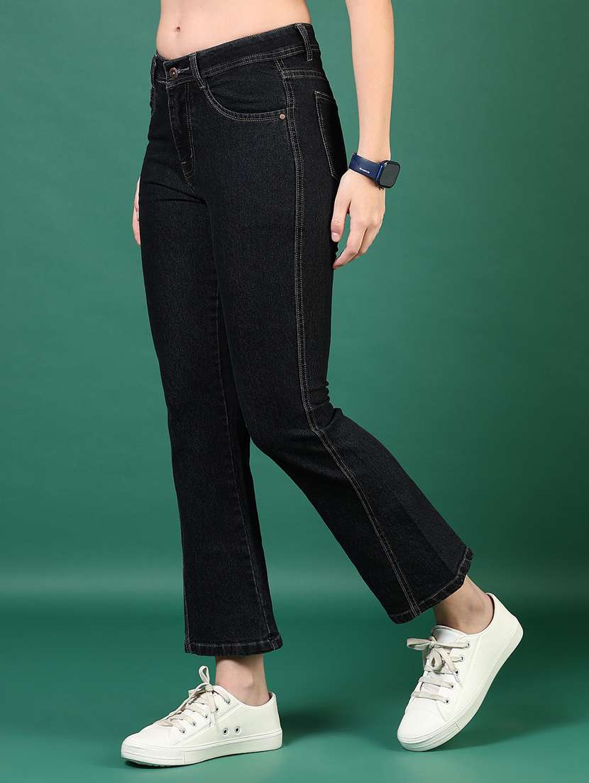 women black solid mid rise boot cut jeans - 21862462 - Standard Image - 3