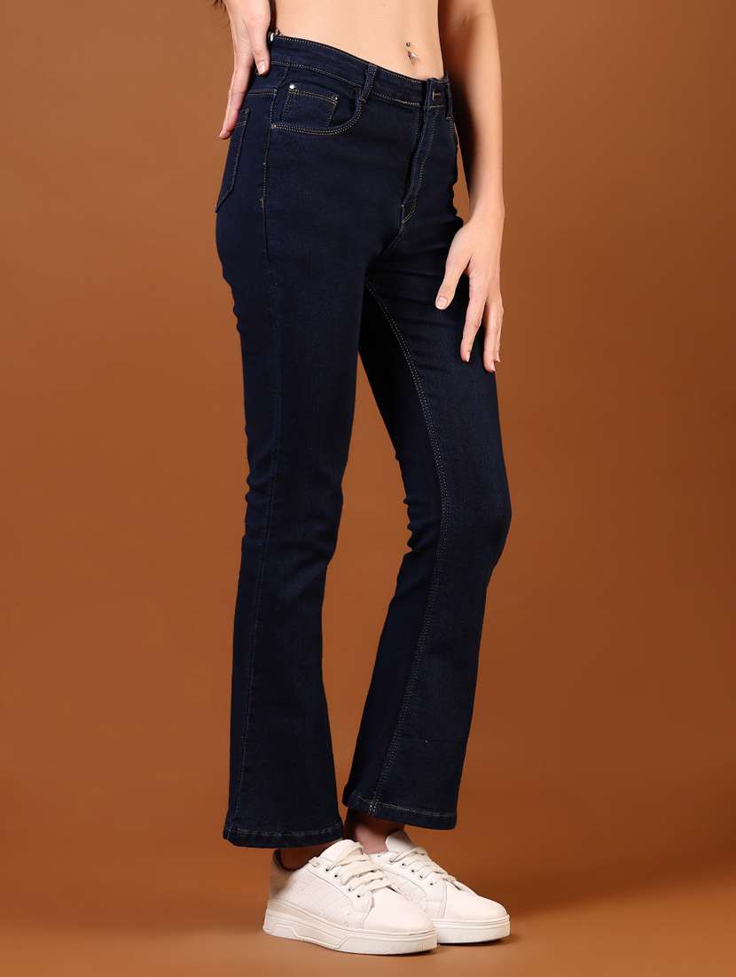 women navy blue solid mid rise bootcut jeans - 21862466 -  Standard Image - 3