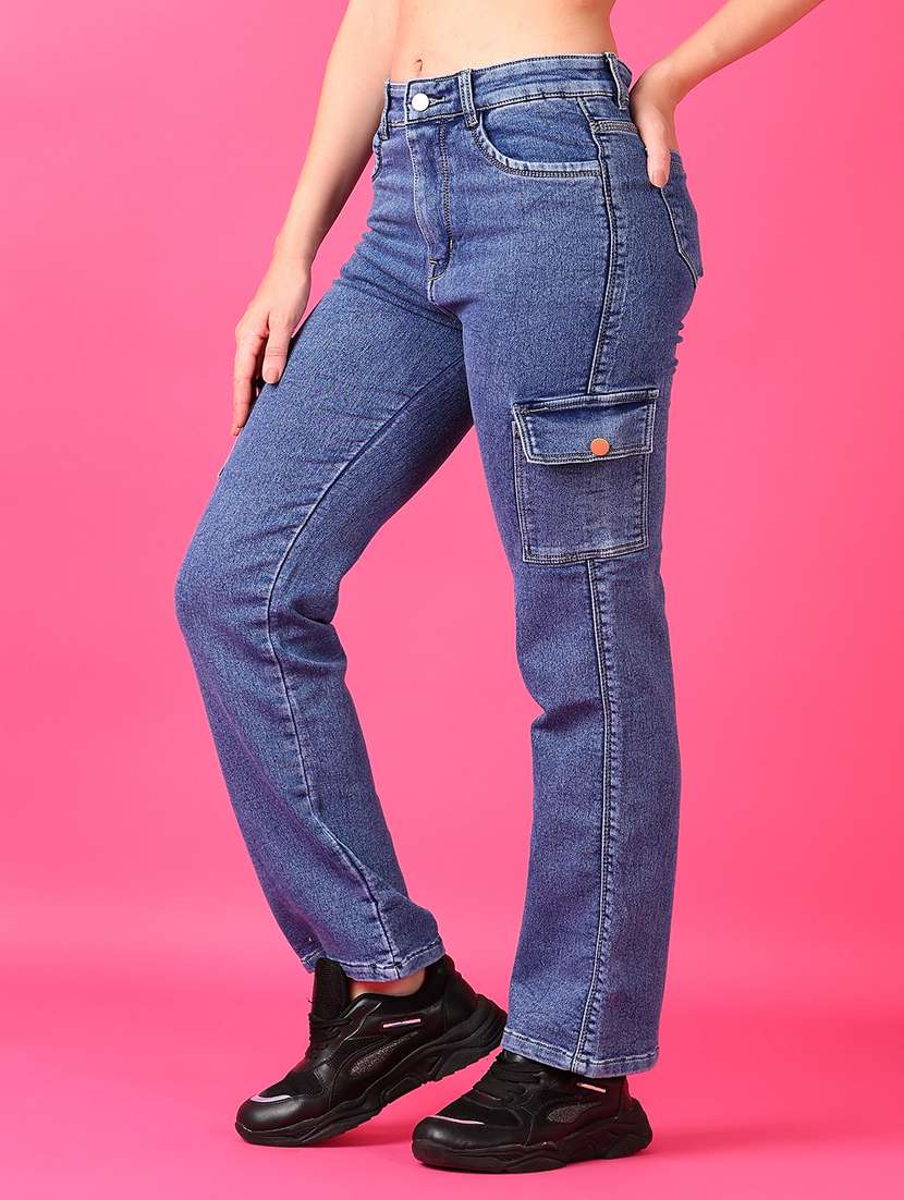women solid mid rise denim cargo - 21862521 -  Standard Image - 3
