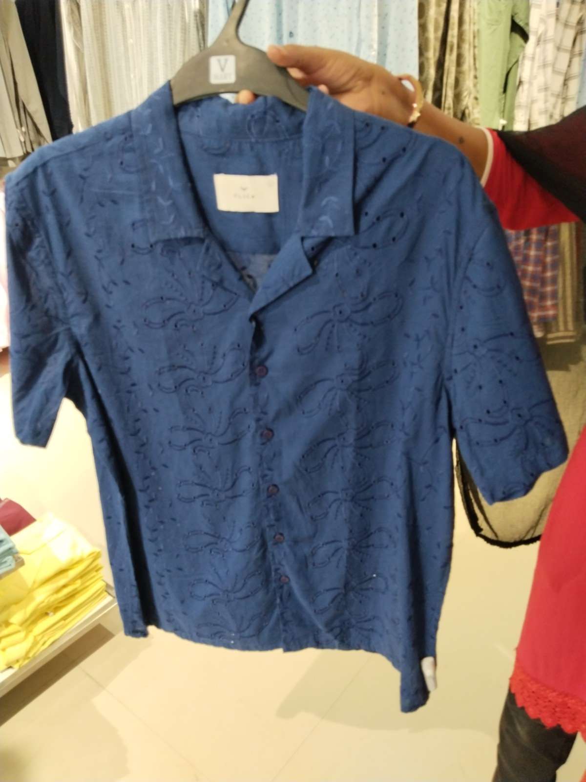 dark blue schiffli casual shirt - 21863111 - Zoom Image - 0