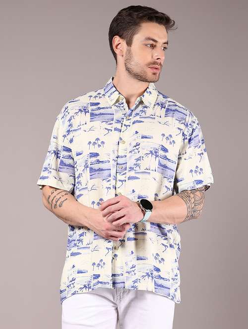 men printed collaerd short sleeve casual shirt - 21863115 -  Standard Image - 0