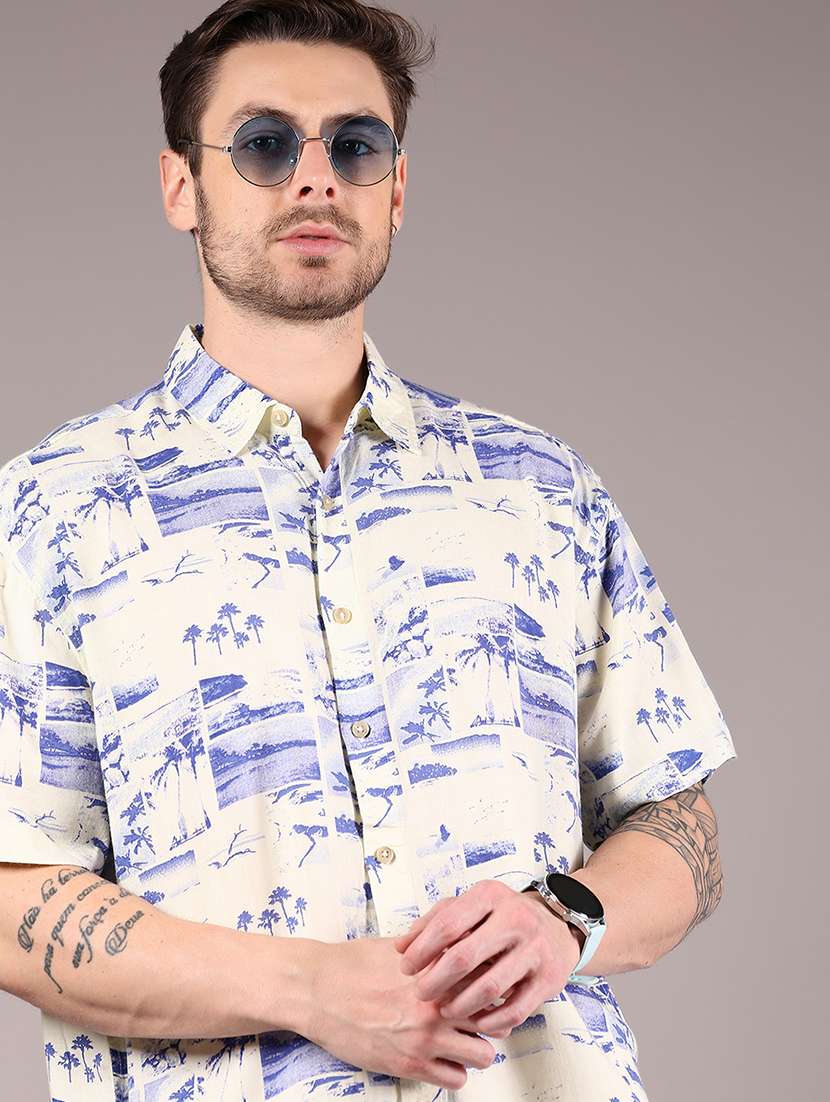men printed collaerd short sleeve casual shirt - 21863115 -  Standard Image - 3
