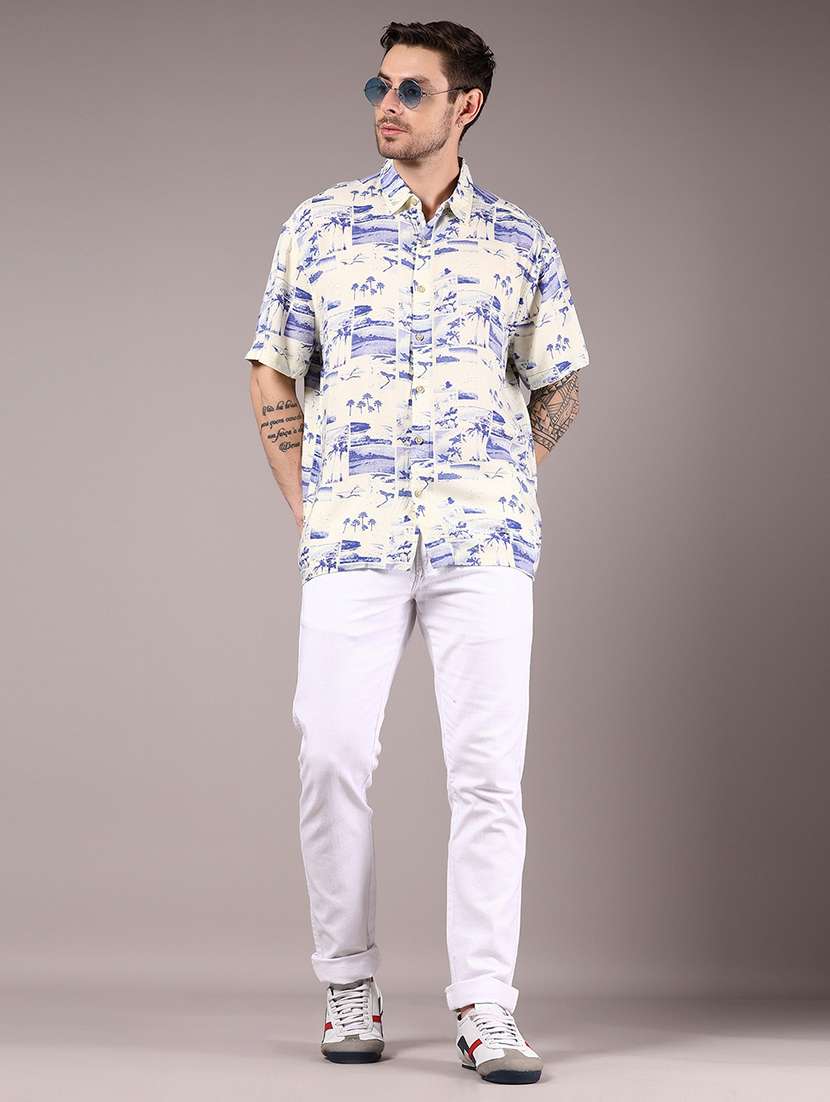 men printed collaerd short sleeve casual shirt - 21863115 -  Standard Image - 5