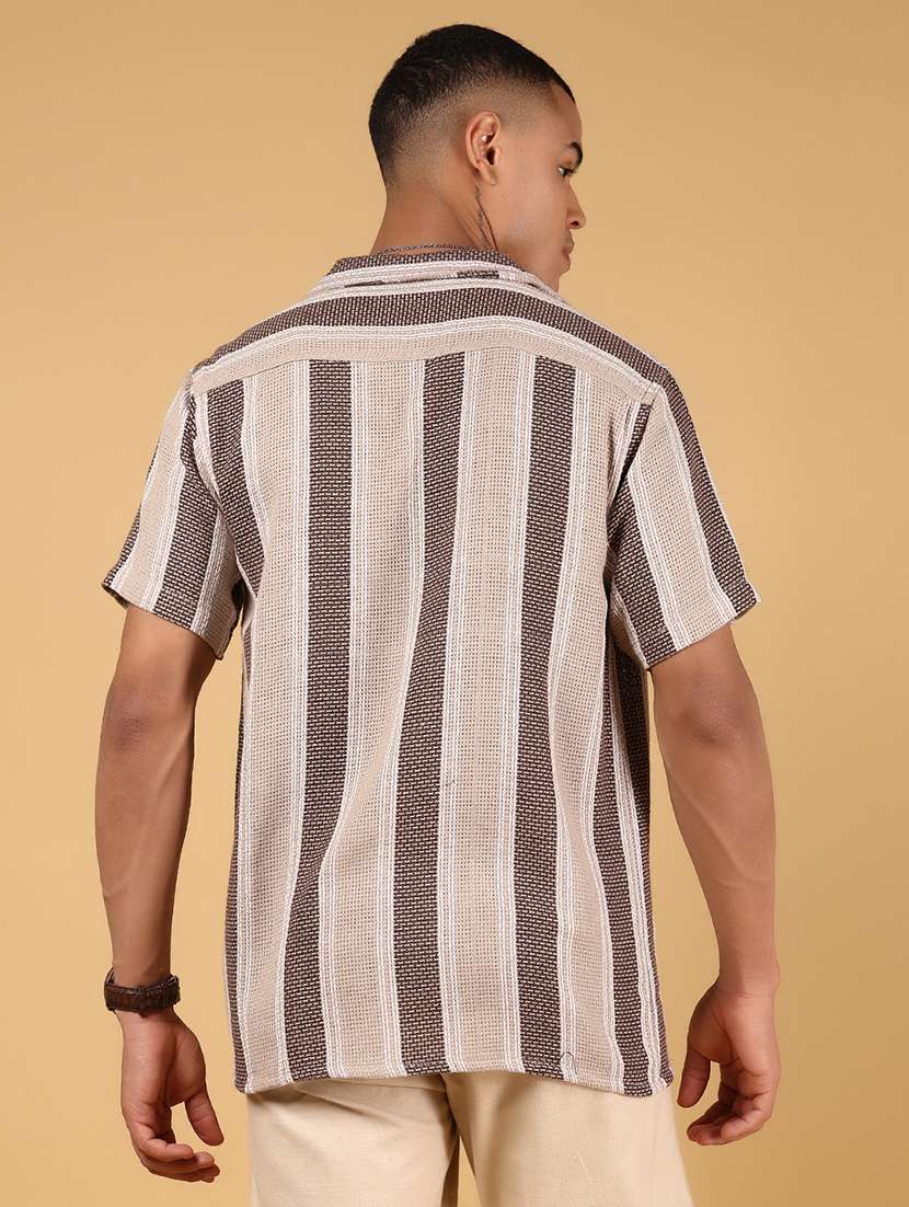 men striped short sleeve regular fit casual shirt - 21863121 -  Standard Image - 3