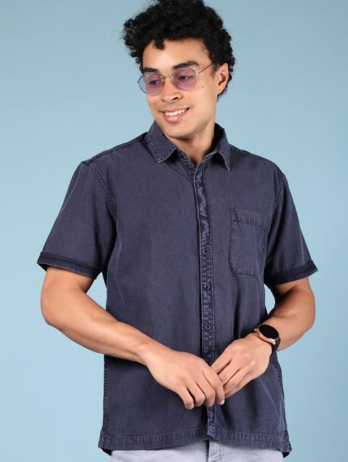men solid short sleeve regular fit casual shirt - 21863124 - Standard Image - 0