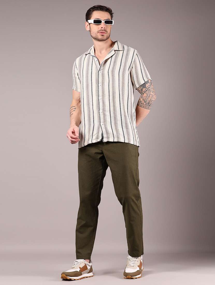 men striped cuban collaerd short sleeve casual shirt - 21863134 - Standard Image - 5