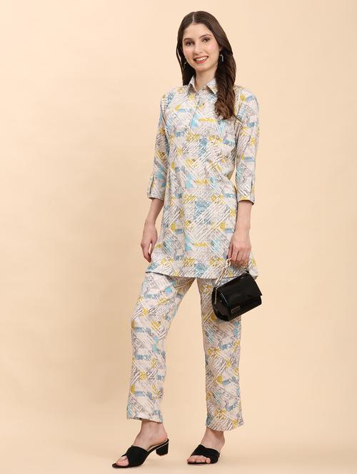 women printed shirt and trouser co-ord set - 21863831 - Standard Image - 0