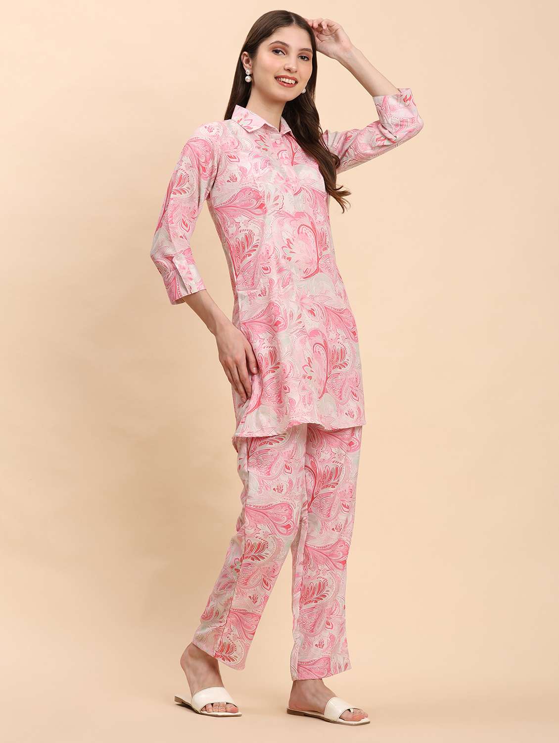 women paisley printed shirt and trouser co-ord set - 21863832 - Standard Image - 3