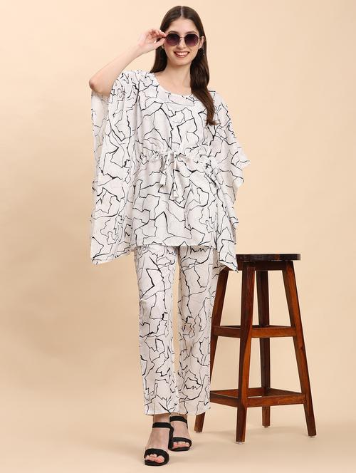 women printed kaftan top and trouser co-ord set - 21863834 - Standard Image - 0