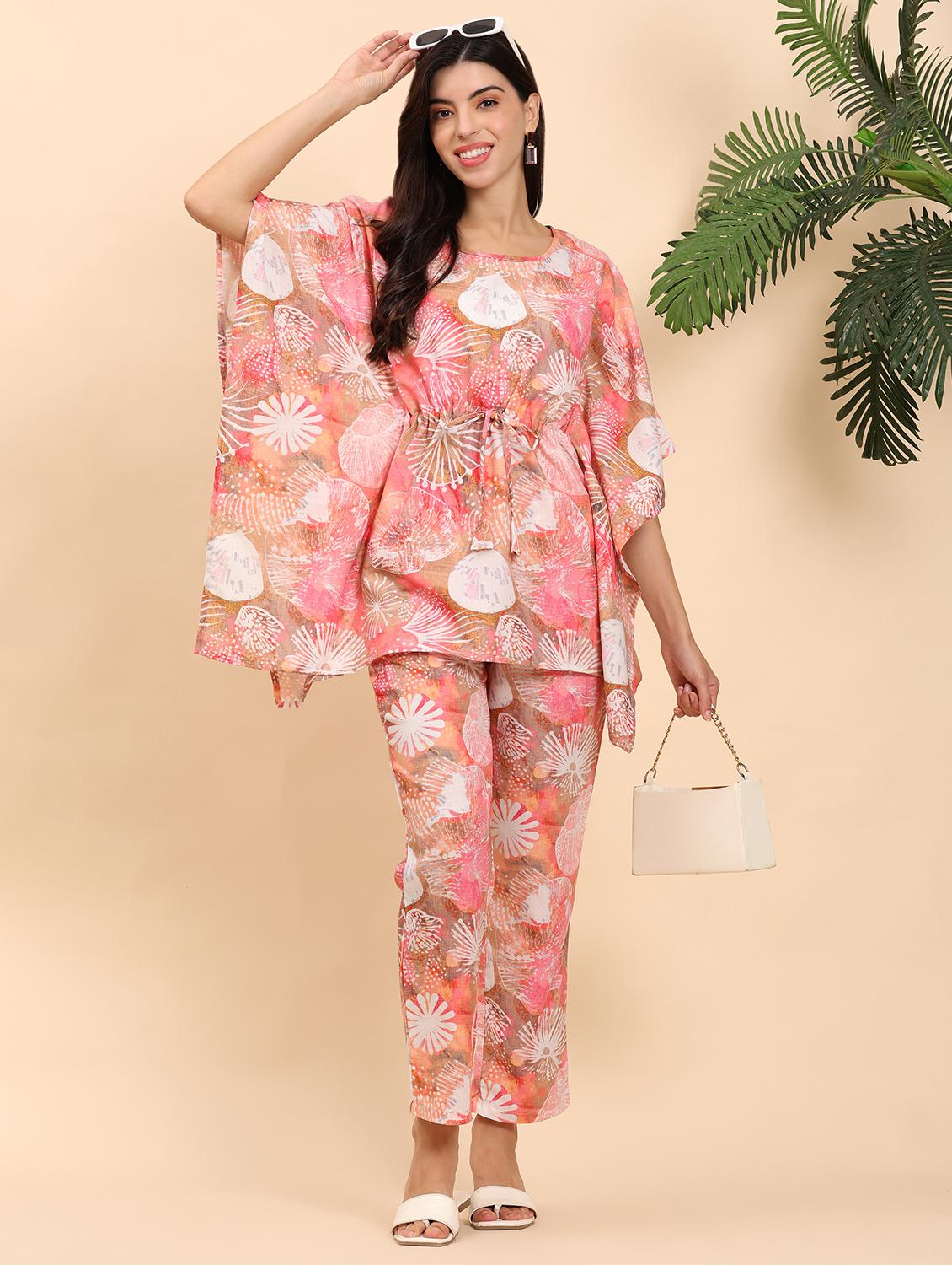 women printed kaftan top and trouser co-ord set - 21863835 - Zoom Image - 0