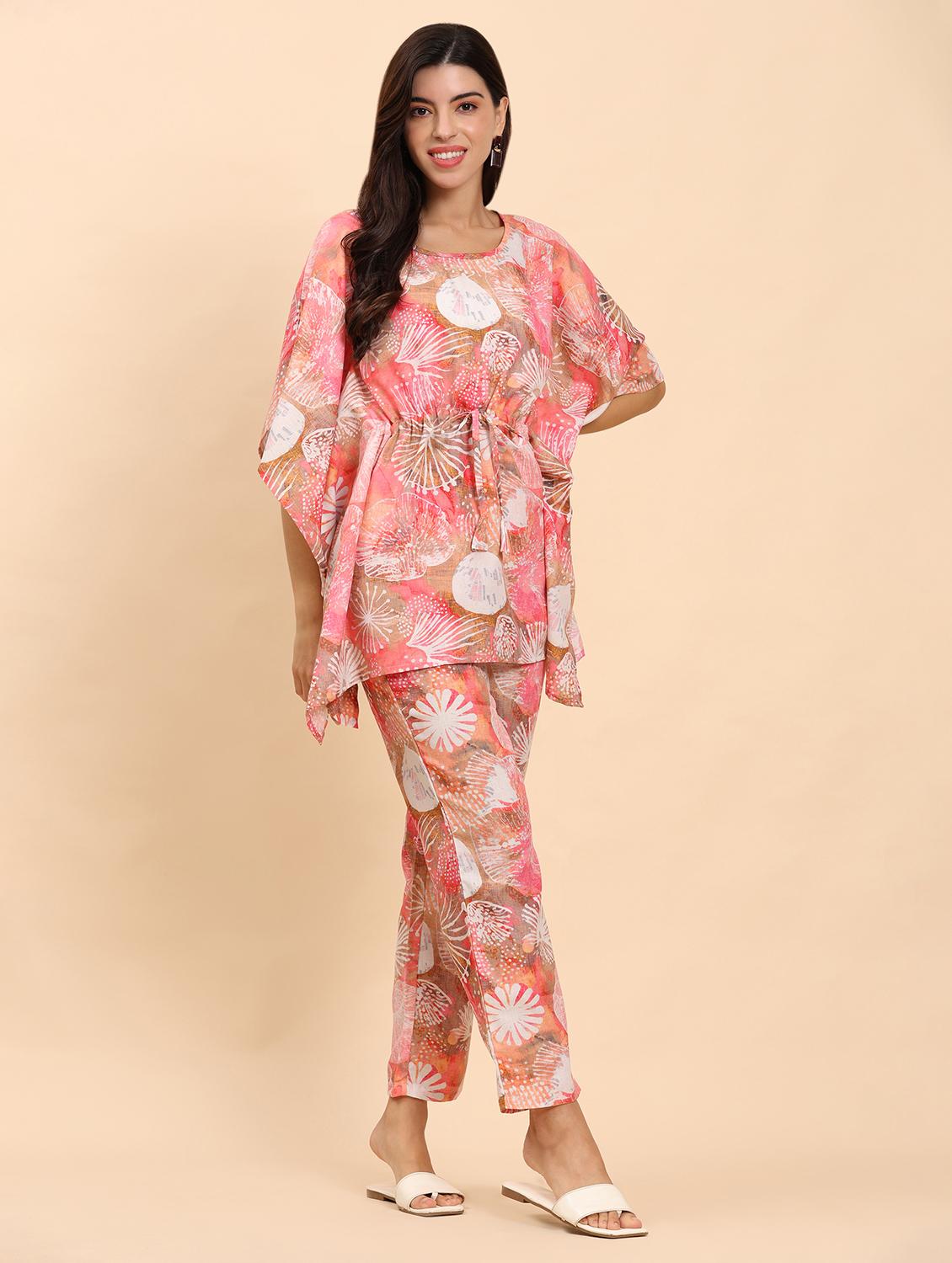 women printed kaftan top and trouser co-ord set - 21863835 - Standard Image - 3