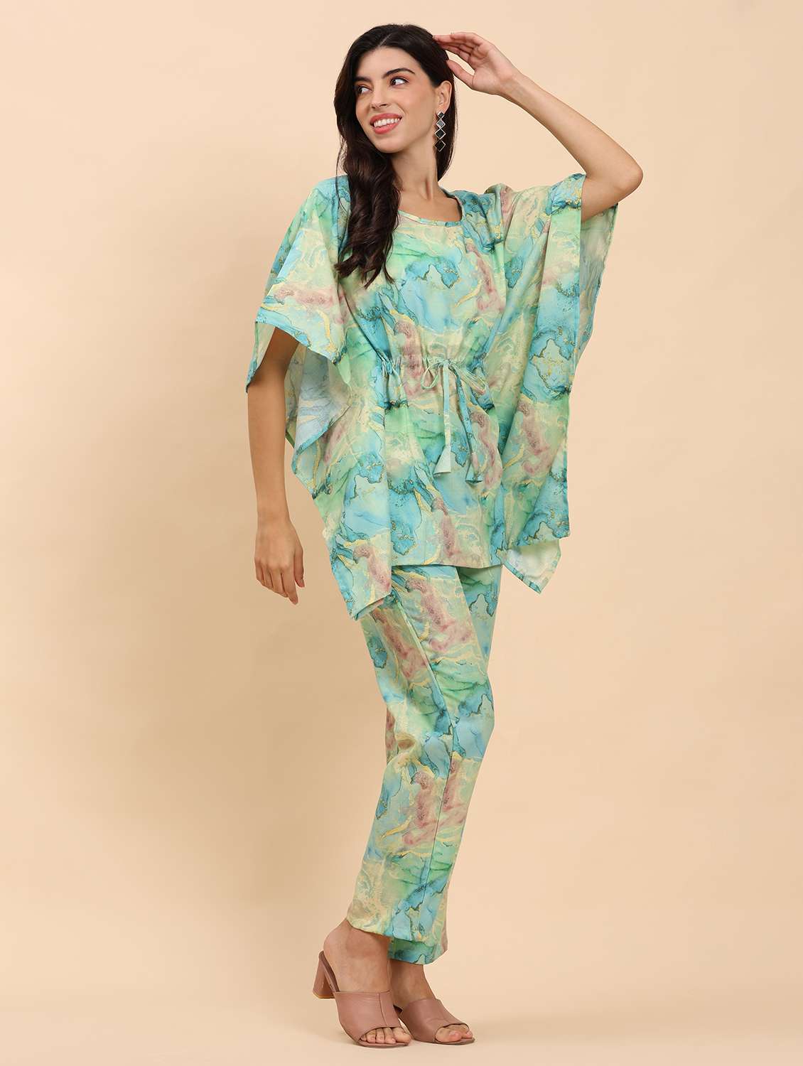 women printed kaftan top and trouser co-ord set - 21863840 - Standard Image - 3