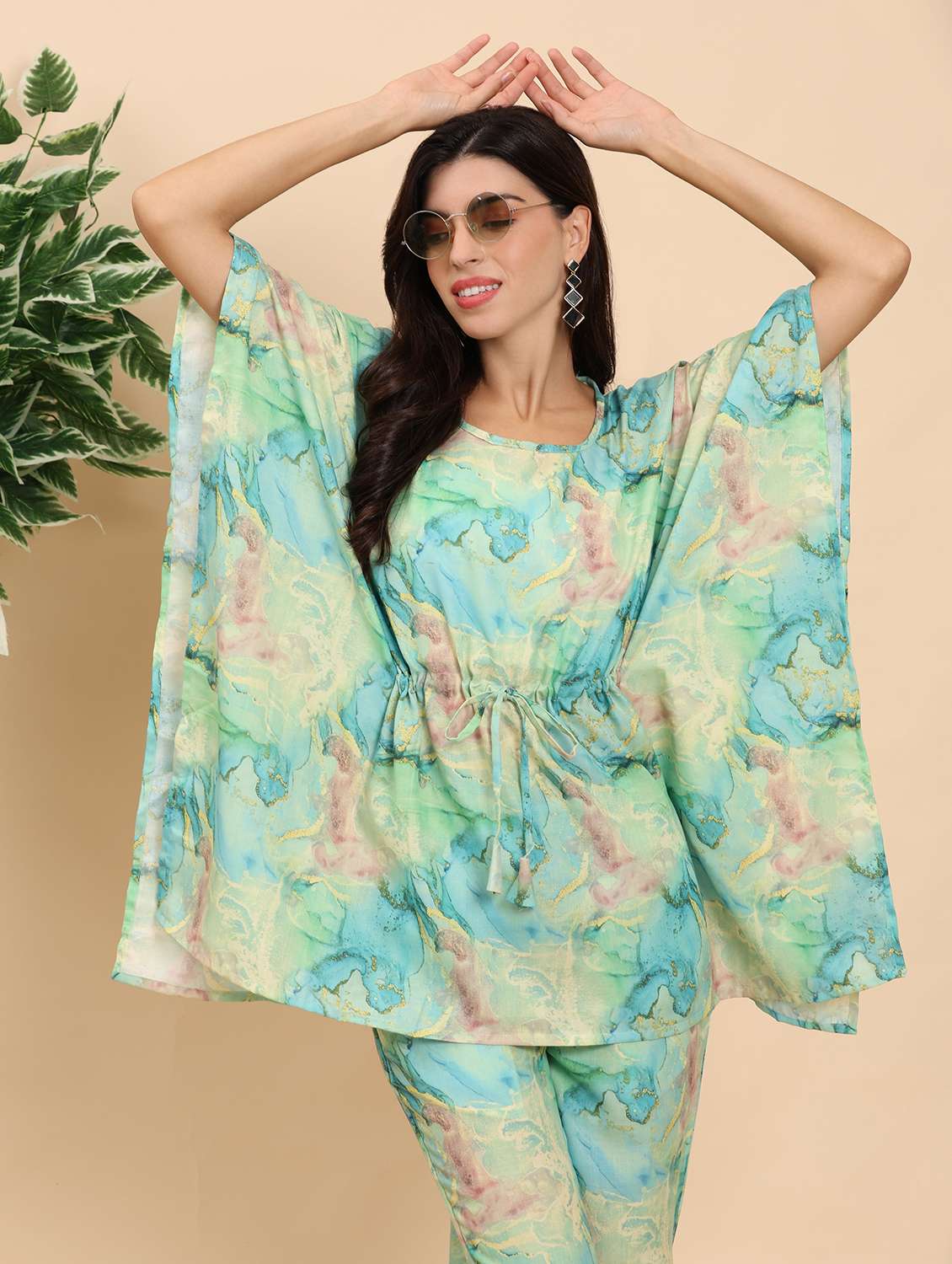 women printed kaftan top and trouser co-ord set - 21863840 - Standard Image - 5