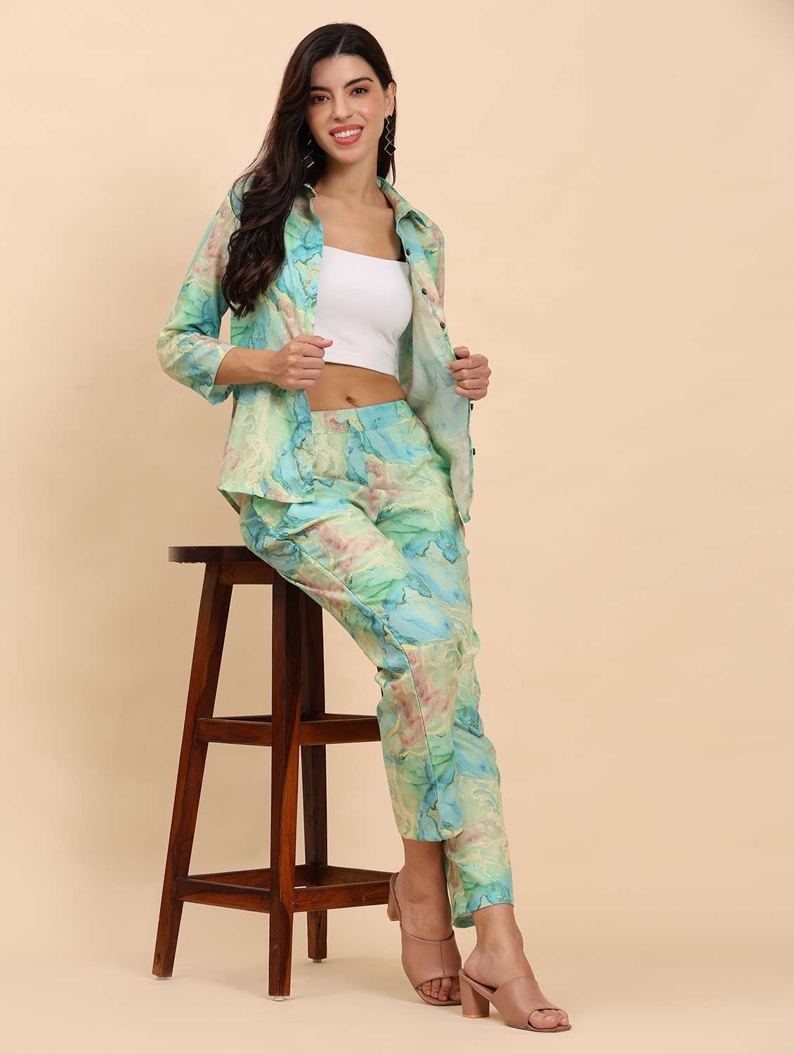 women printed shirt and trouser co-ord set