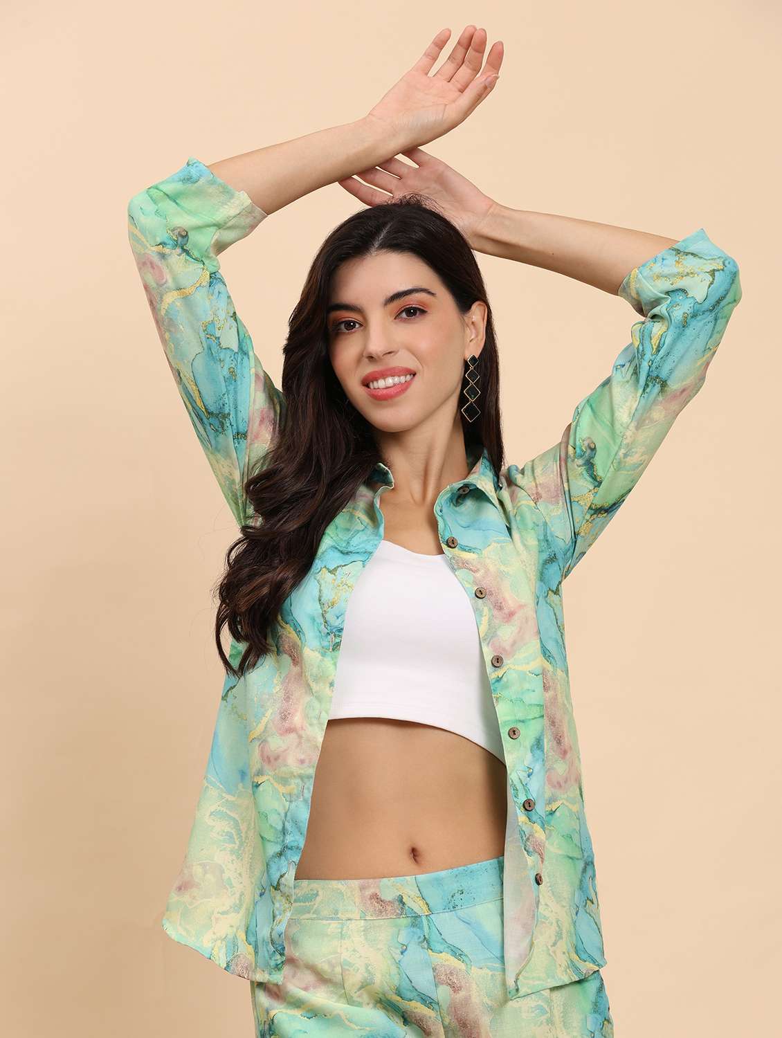 women printed shirt and trouser co-ord set - 21863870 - Standard Image - 5