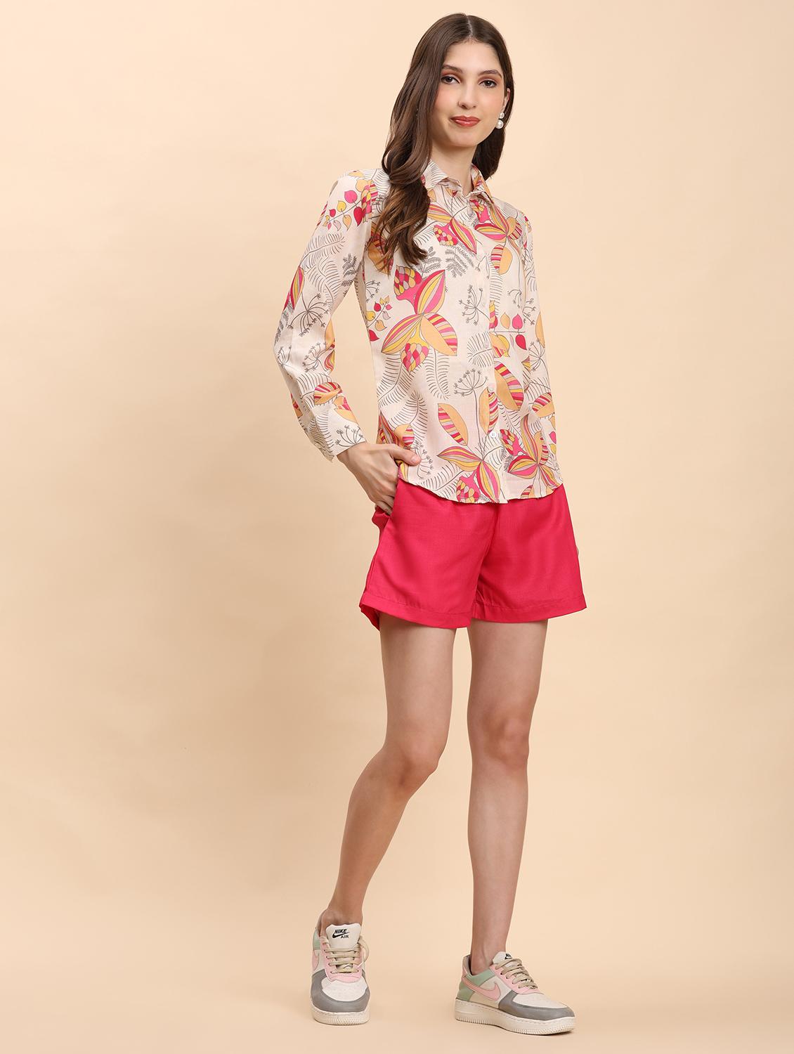 women printed shirt & shorts co-ord set - 21863873 - Standard Image - 3