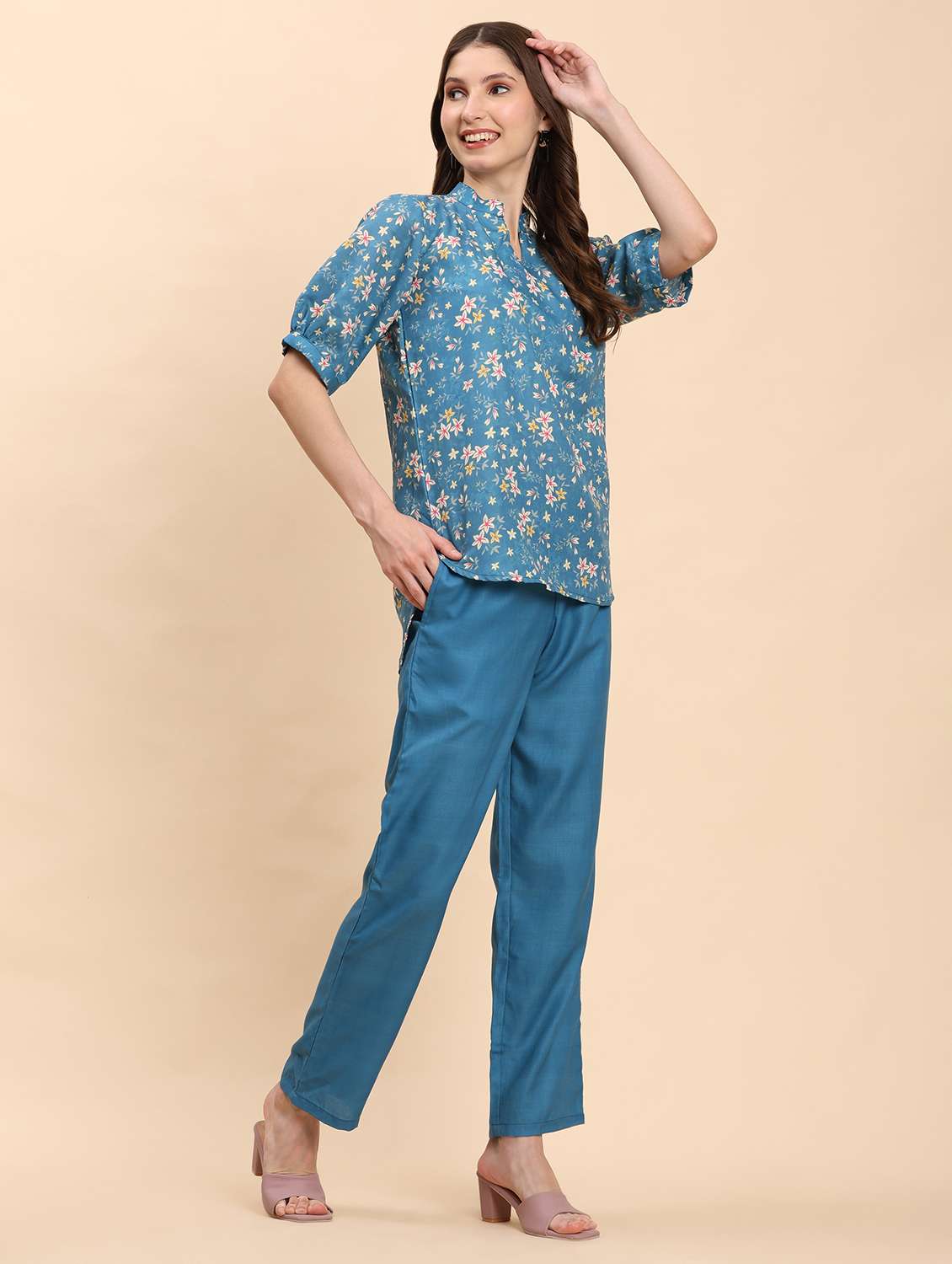 women floral printed top and trouser co-ord set - 21863900 - Standard Image - 3