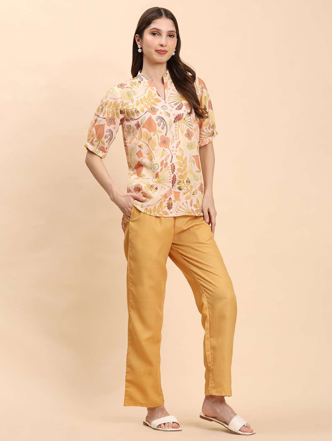 women printed top and trouser co-ord set - 21863901 - Standard Image - 3
