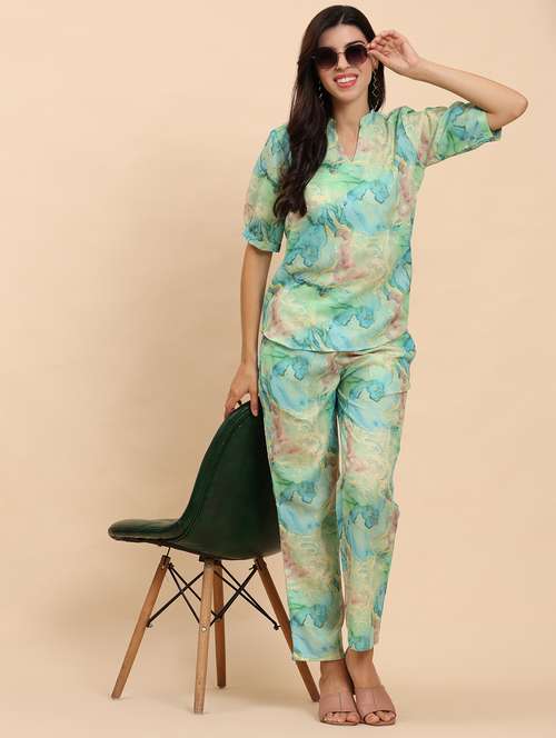 women printed top and trouser co-ord set - 21863902 - Standard Image - 0
