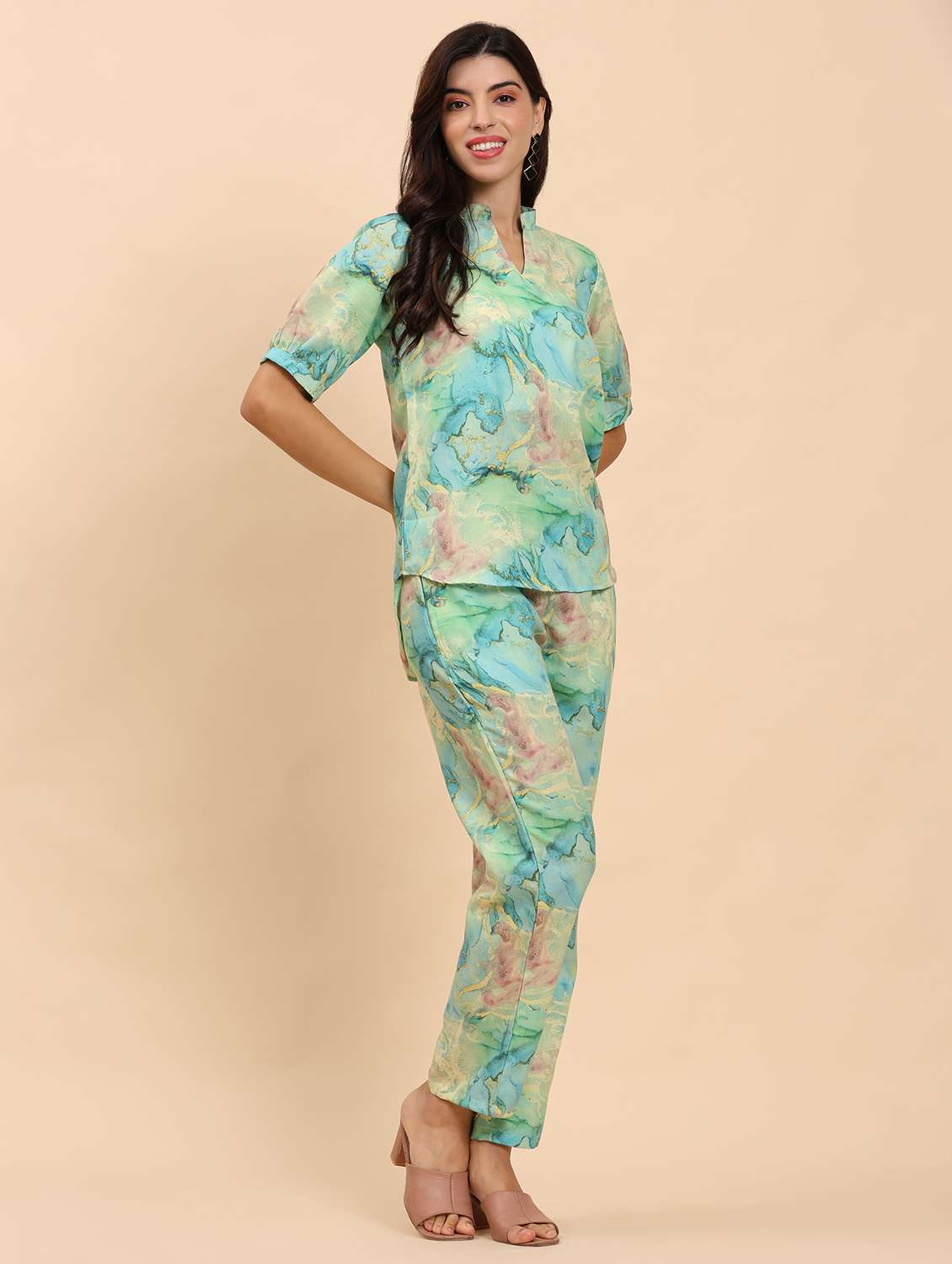 women printed top and trouser co-ord set - 21863902 - Standard Image - 3